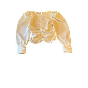 ASTR The Label White Textured Long Sleeve Blouse Ruched Details Buttoned Cuffs M